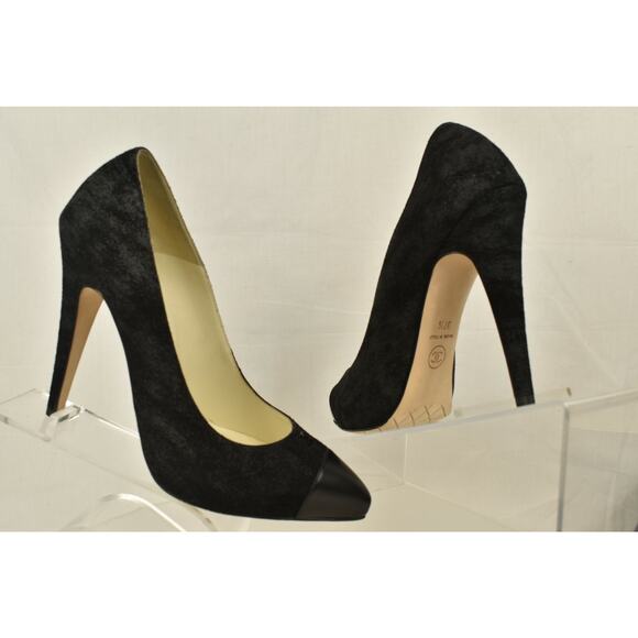 NIB CHANEL BLACK G28778 SHIMMER SUEDE CC LOGO POINTY CAP TOE CLASSIC PUMPS 37.5 - Picture 8 of 12